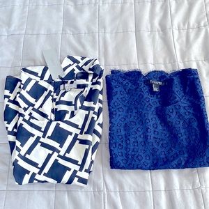 2 blouses: 1 Jonesy black/white NWT -Small; 1 Forever 21 lace blouse-Small NWOT